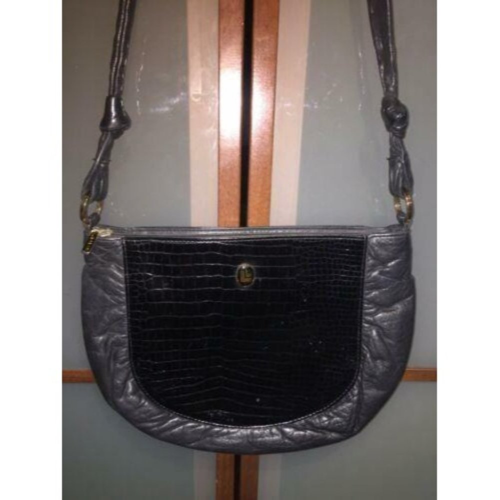 Lasagni Italy Vintage Woman’s Black Leather Shoulder Crossbody Handbag Purse